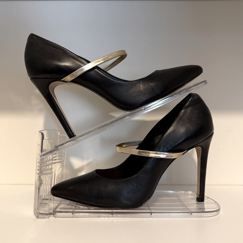 Gianni Bini 4” Leather Heels with Gold Attached Strap